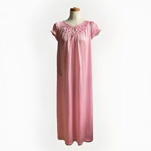 Vintage 60s Movie Star Nightgown Long Short Sleeve Bow Pink Keyhole Small Medium